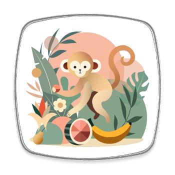 Playful monkey with tropical fruits - Square fridge magnet - white - Front