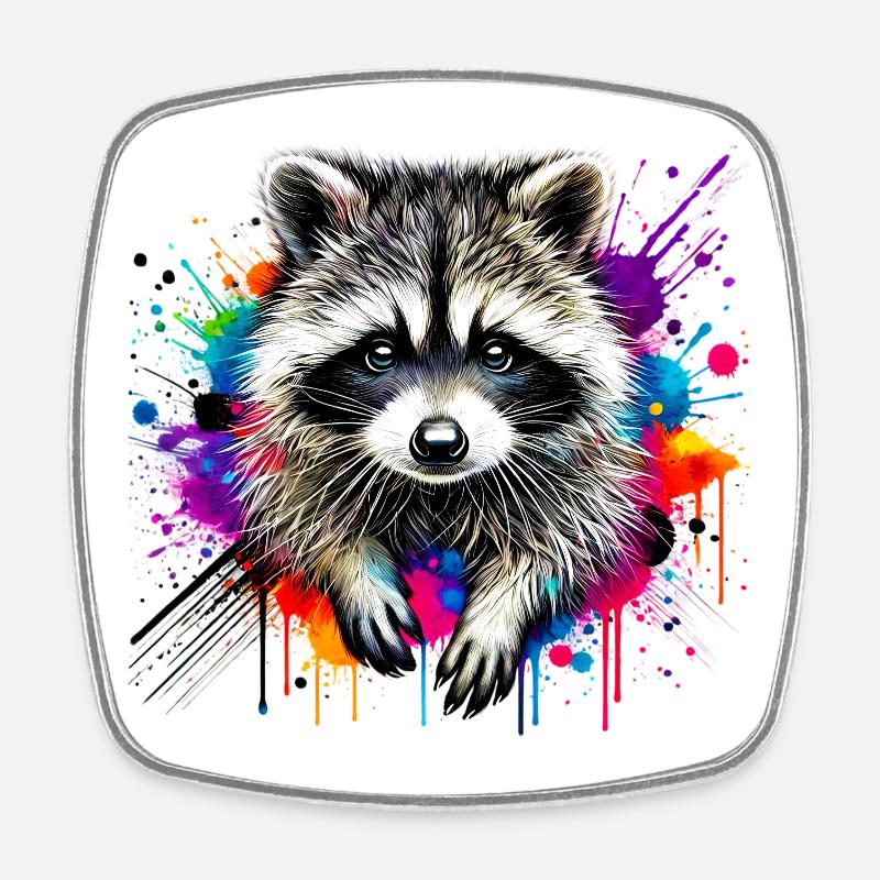 Waschbär - Viereckiger Kühlschrankmagnet - Weiß