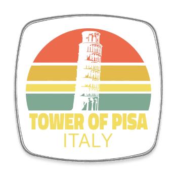 Schiefer Turm von Pisa Retro Sonnenuntergang Silhouette - Viereckiger Kühlschrankmagnet - Weiß - Vorne
