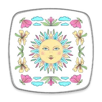 Sonnengesicht im Blumenkreis - Viereckiger Kühlschrankmagnet - Weiß - Vorne