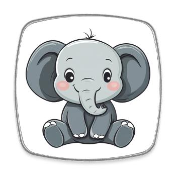 Éléphant mignon et heureux - Adorable dessin animé - Magnet carré - blanc - Devant