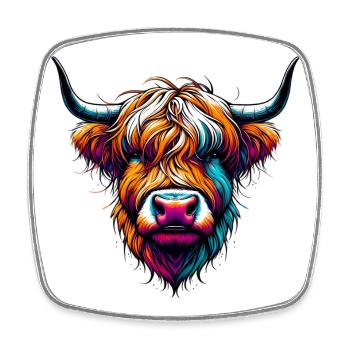 Scottish Highland Cow - Square fridge magnet - white - Front