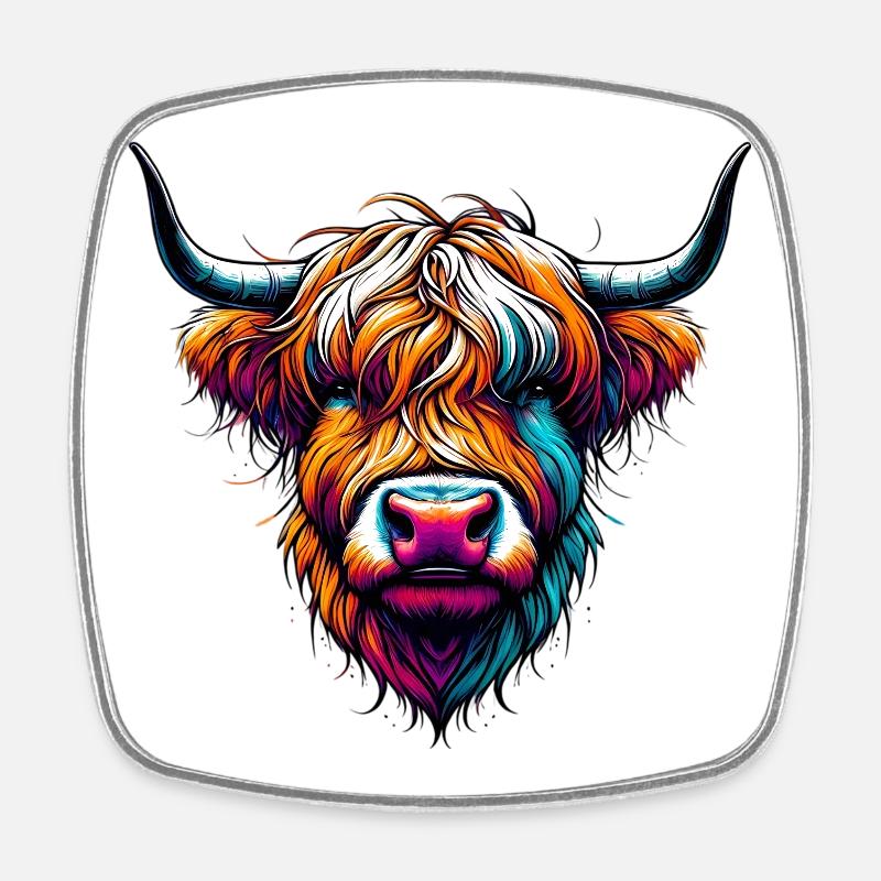 Scottish Highland Cow - Square fridge magnet - white