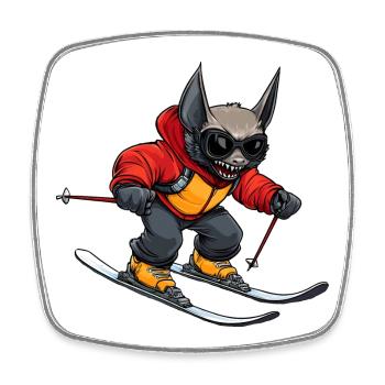 Fledermaus Skifahrer - Viereckiger Kühlschrankmagnet - Weiß - Vorne
