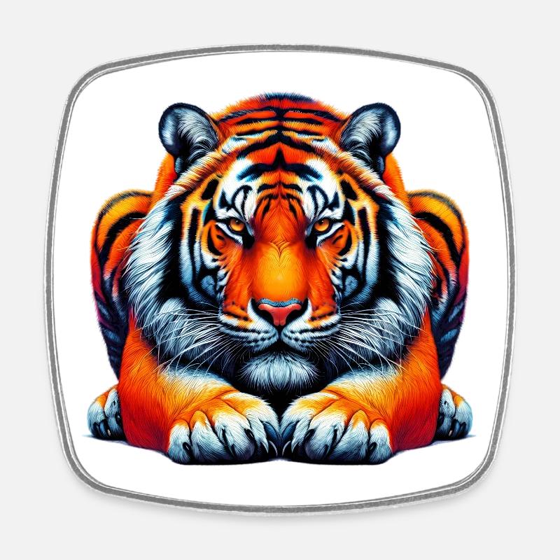 Tigre - Magnet carré - blanc