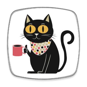 Polka Dot Bandana Katze mit Becher - Viereckiger Kühlschrankmagnet - Weiß - Vorne