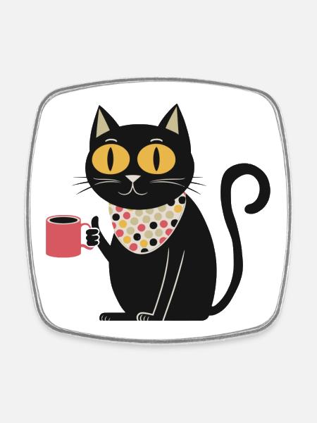 Bandana à pois chat avec tasse - Magnet carré - blanc