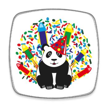 Geburtstags Panda mit Konfetti und Raketen. - Viereckiger Kühlschrankmagnet - Weiß - Vorne
