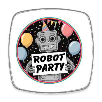 Robot Party Kindergeburstag Kinderparty - Viereckiger Kühlschrankmagnet - Weiß - Vorne