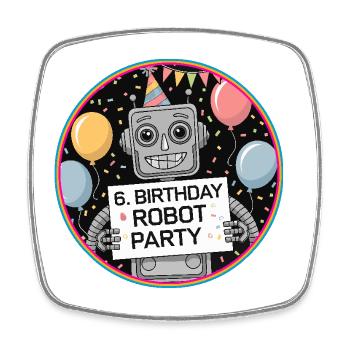6. Geburtstag kleiner Roboter Geburtstagsparty - Viereckiger Kühlschrankmagnet - Weiß - Vorne