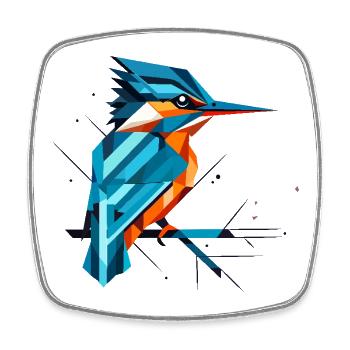 Geometric Kingfisher on a Branch – Modern Natural Art - Square fridge magnet - white - Front