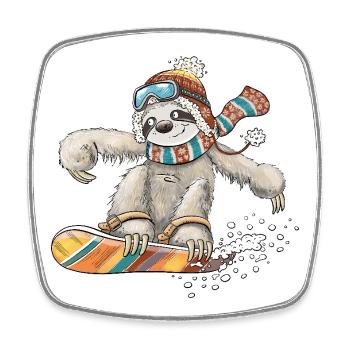 Sloth Snowboard Pun Slowboard Humor Winter Sports - Square fridge magnet - white - Front