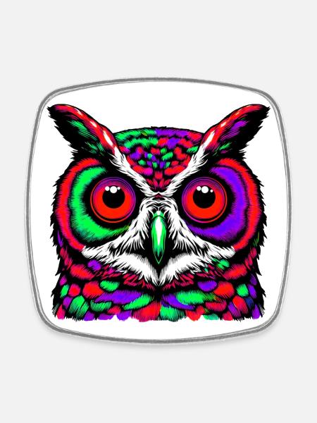 Hibou - Magnet carré - blanc
