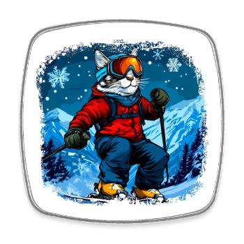 Katzen Ski - Viereckiger Kühlschrankmagnet - Weiß - Vorne