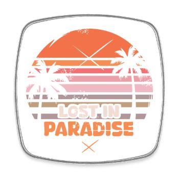 Lost in Paradise - Logo rétro des palmiers au coucher du soleil - Magnet carré - blanc - Devant