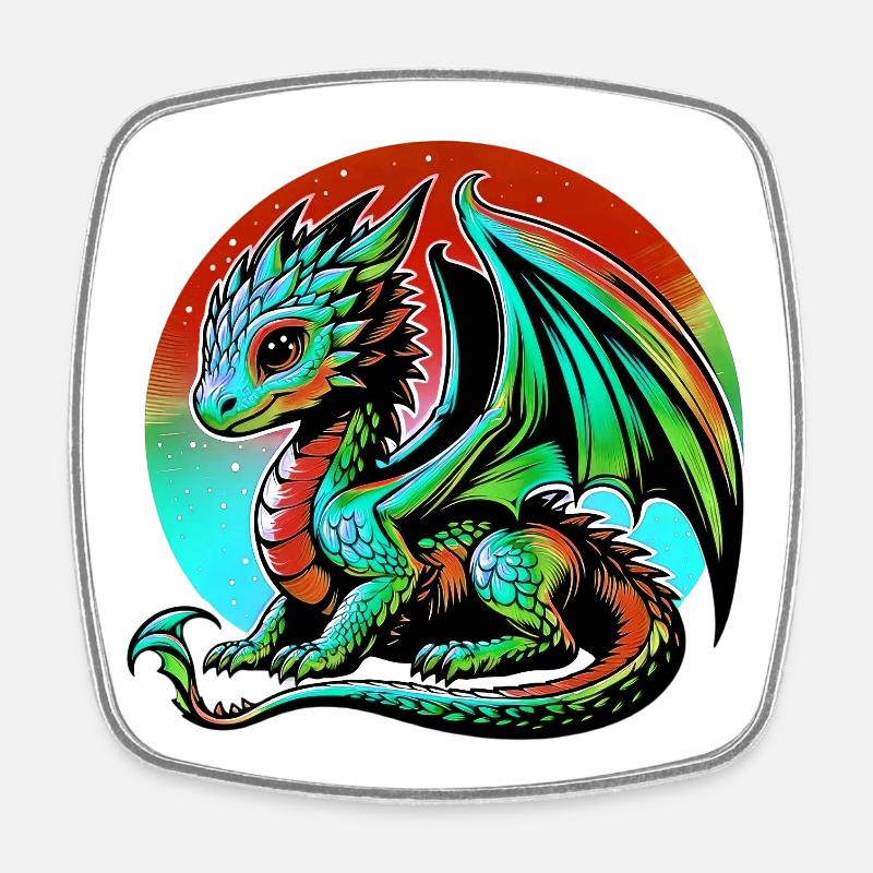 Drache - Viereckiger Kühlschrankmagnet - Weiß