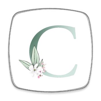 C Monogramme, Floral, Personnalisable - Magnet carré - blanc - Devant