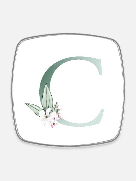 C Monogram, Floral, Customizable - Square fridge magnet - white