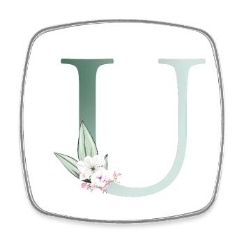 U Monogramm, Floral, personalisierbar - Viereckiger Kühlschrankmagnet - Weiß - Vorne