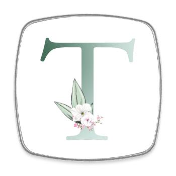 T Monogram, Floral, Personnalisable - Magnet carré - blanc - Devant