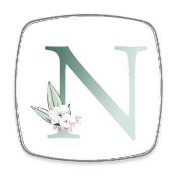 N Monogramme, Floral, Personnalisable - Magnet carré - blanc - Devant
