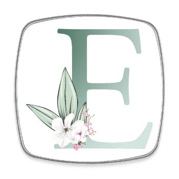 E Monogramm, Floral, personalisierbar - Viereckiger Kühlschrankmagnet - Weiß - Vorne
