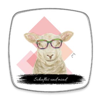 JvG Schaf "Schaflos und miad" - Viereckiger Kühlschrankmagnet - Weiß - Vorne