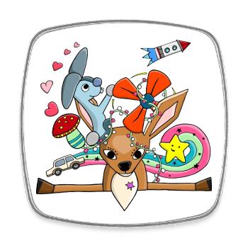 Süßes Reh, Hase Collage mit Regenbogen - Viereckiger Kühlschrankmagnet - Weiß - Vorne