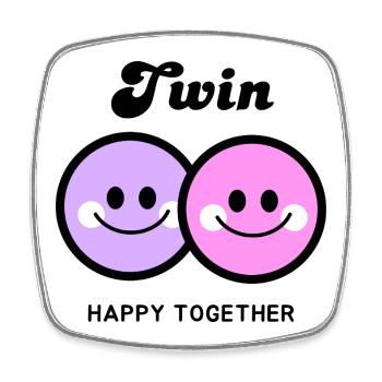 Cheerful twins faces "Twin" Together girl - Square fridge magnet - white - Front