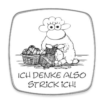 Ich denke, also strick ich – witziges Schaf-Motiv - Viereckiger Kühlschrankmagnet - Weiß - Vorne