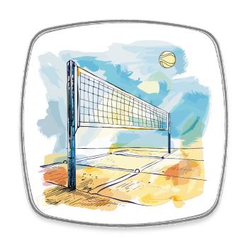Terrain de volley-ball - Magnet carré - blanc - Devant