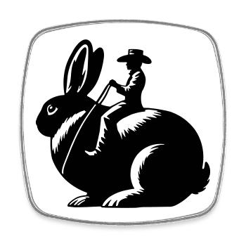 Rabbit Rider (nur Motiv - ohne Kontur, 2-farbig) - Viereckiger Kühlschrankmagnet - Weiß - Vorne