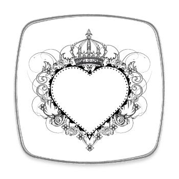 Elegantes Herz mit Krone & Ornamenten - Viereckiger Kühlschrankmagnet - Weiß - Vorne