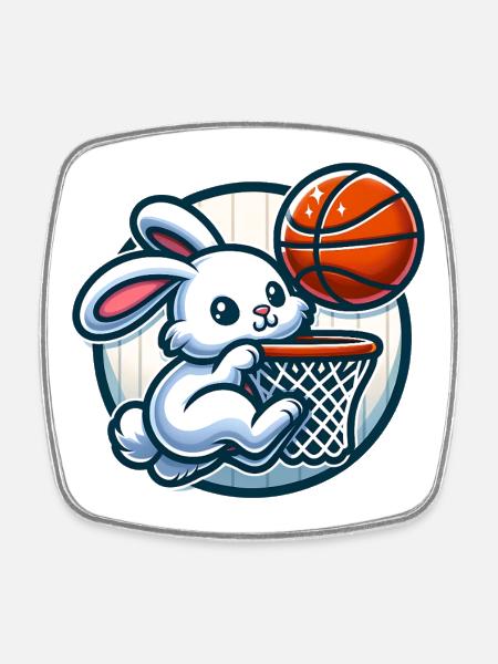 Cute basket hunter bunny - Square fridge magnet - white