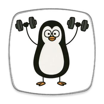 Funny Penguin with Dumbbell Fitness Workout - Square fridge magnet - white - Front