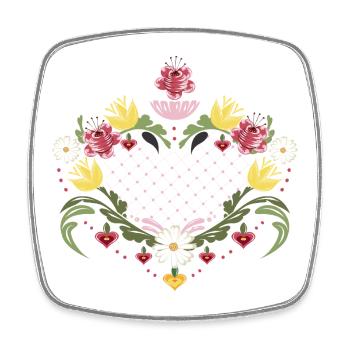 Delicate Heart with Flowers – Peasant Painting Inspired - Square fridge magnet - white - Front