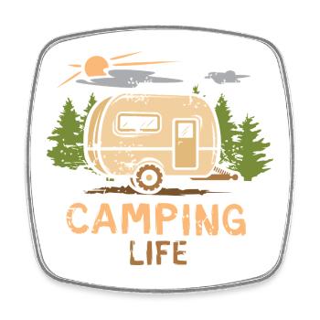 camping life - cartoon camper and nature - Square fridge magnet - white - Front