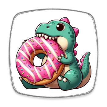 Cute T-Rex Dinosaur Donut Lover Dessert - Square fridge magnet - white - Front