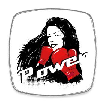 Boxer avec lettrage puissant – motif féminin fort - Magnet carré - blanc - Devant