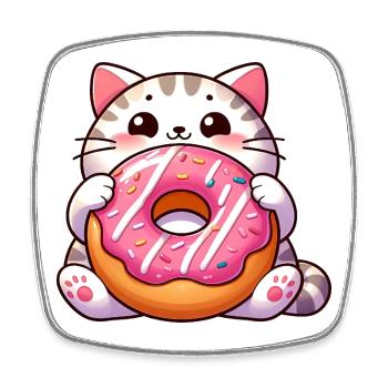 Chat mignon avec dessert beignet dent sucrée - Magnet carré - blanc - Devant