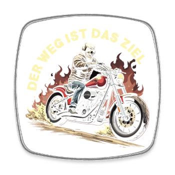Totenkopf auf Motorrad mit Flammen - Viereckiger Kühlschrankmagnet - Weiß - Vorne
