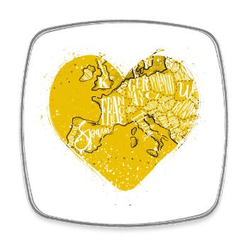 Aimer l’Europe : carte jaune de l’Europe dans un cœur - Magnet carré - blanc - Devant
