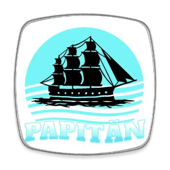Papa Papitän Capitaine avec motif de navire - Magnet carré - blanc - Devant