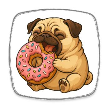 Süßer Mops mit Donut Cartoon Lustig Fressen - Viereckiger Kühlschrankmagnet - Weiß - Vorne