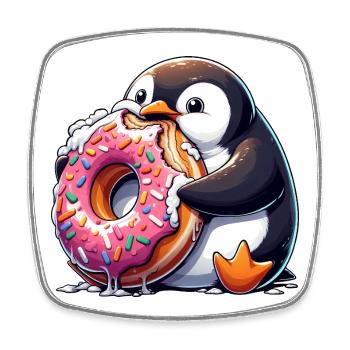 Süßer Pinguin Donut liebhaber Cartoon essen - Viereckiger Kühlschrankmagnet - Weiß - Vorne