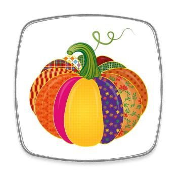 Patchwork Kürbis – Bunt gemusterte Herbstdeko - Viereckiger Kühlschrankmagnet - Weiß - Vorne