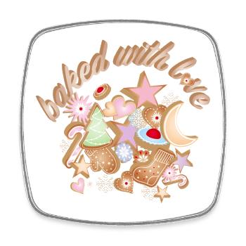 Colourful Christmas cookies – baked with love - Square fridge magnet - white - Front
