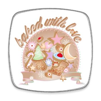 Colourful Christmas cookies – baked with love - Square fridge magnet - white - Front