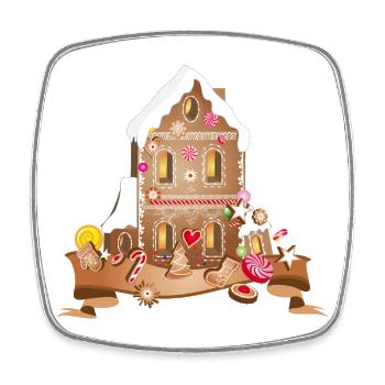 Maison festive en pain d’épice avec des biscuits de Noël - Magnet carré - blanc - Devant