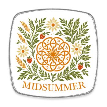 Mittsommer Sommer Mandala - Erdbeeren & Blumen - Viereckiger Kühlschrankmagnet - Weiß - Vorne